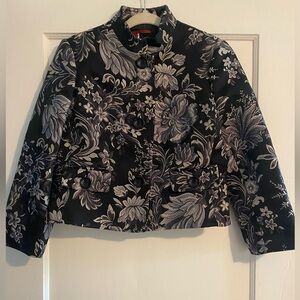 Tapemeasure by Anthropologie Metallic Black Silver Floral Crop Jacket Size 10